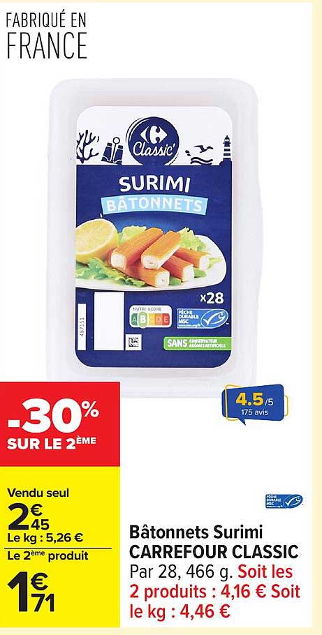 Promo Bâtonnets Surimi Carrefour Classic chez Carrefour - 123Catalogue.fr