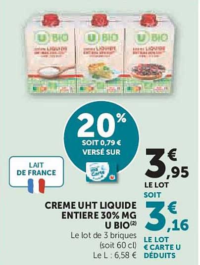 CREME UHT LIQUIDE ENTIER 30% MG U BIO