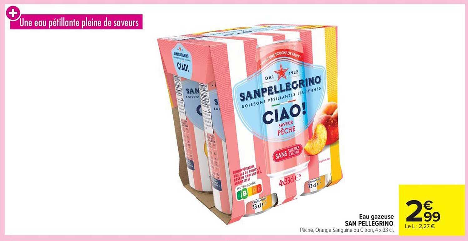 Eau gazeuse SAN PELLEGRINO CIAO! saveur Pêche