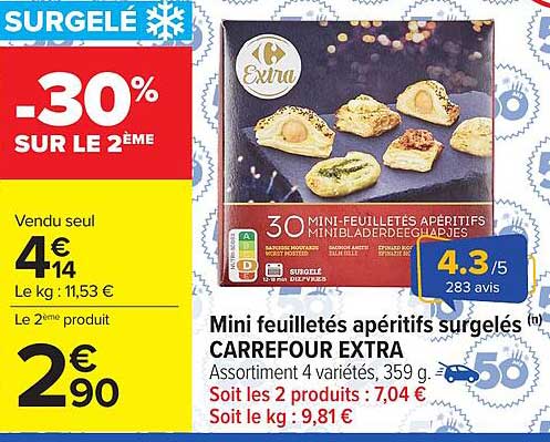 Mini feuilletés apéritifs surgelés CARREFOUR EXTRA