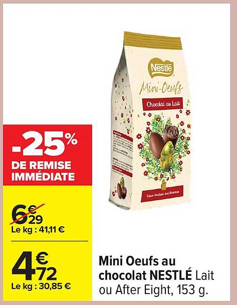 Mini Oeufs au chocolat NESTLÉ Lait ou After Eight, 153 g.