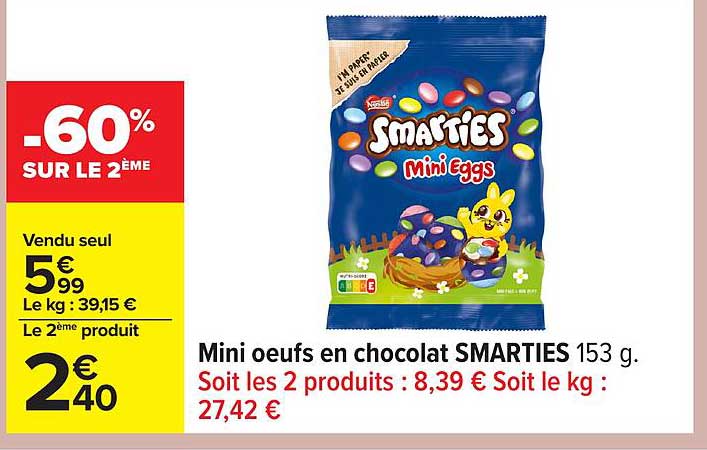 Mini oeufs en chocolat SMARTIES 153 g.