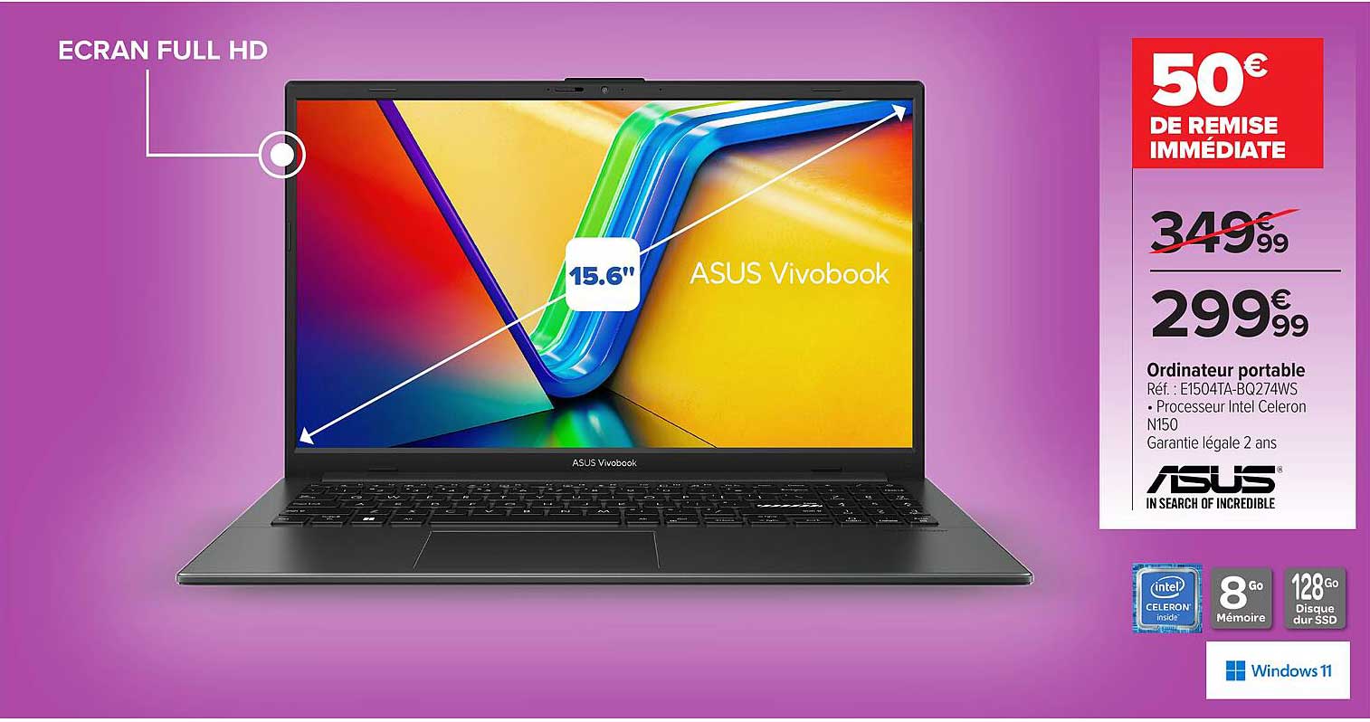Promo Pc Portable Vivobook M1502Naq-Bq058W Asus chez E.Leclerc ...