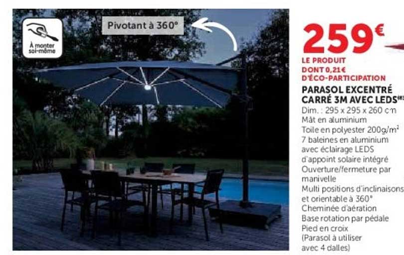 PARASOL EXCENTRÉ CARRÉ 3M AVEC LEDS®