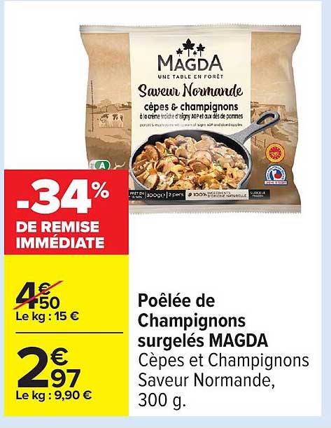 Poêlée de Champignons surgelés MAGDA Cèpes et Champignons Saveur Normande, 300 g.
