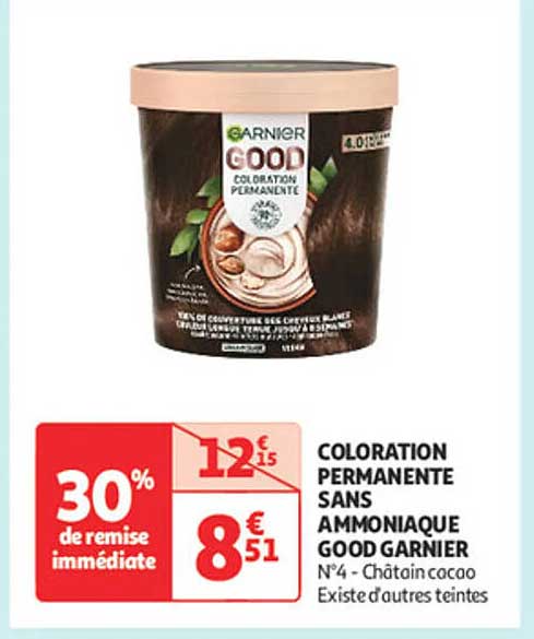 COLORATION PERMANENTE SANS AMMONIAQUE GOOD GARNIER N°4 - Châtain cacao