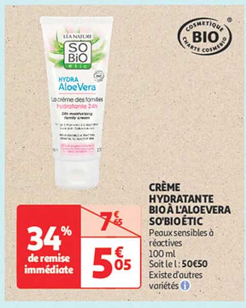 CRÈME HYDRATANTE BIO À L'ALOE VERA SO'BIO ÉTIC