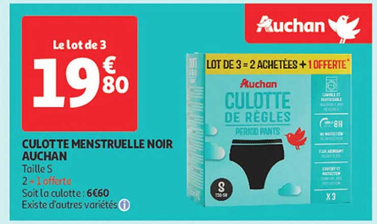 CULOTTE MENSTRUELLE NOIR AUCHAN