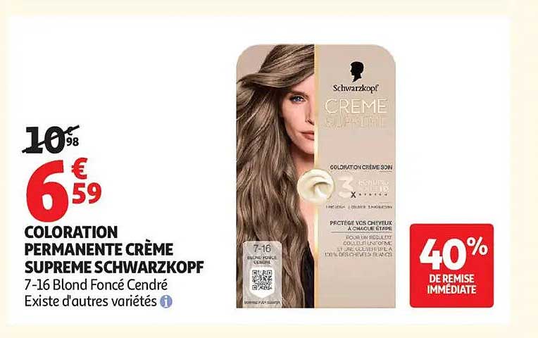 COLORATION PERMANENTE CRÈME SUPREME SCHWARZKOPF 7-16 Blond Foncé Cendré