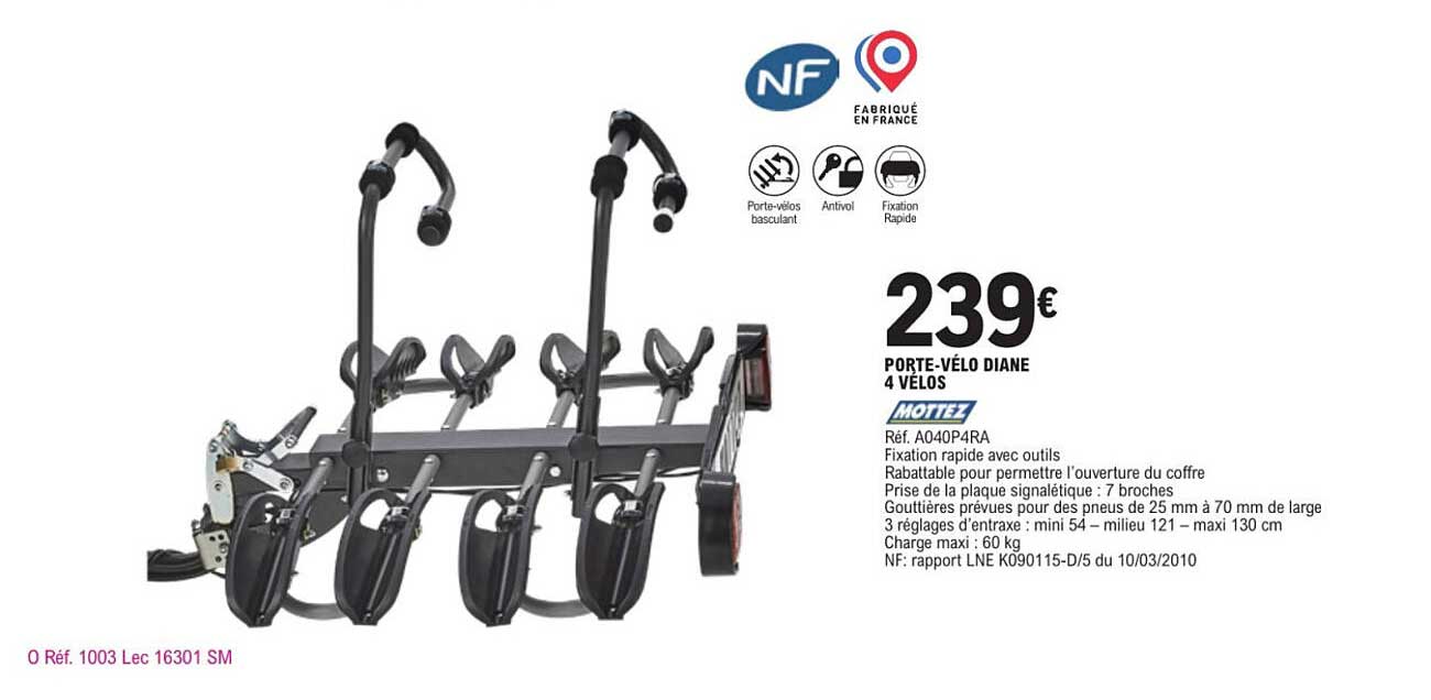 PORTE-VÉLO DIANE 4 VÉLOS
