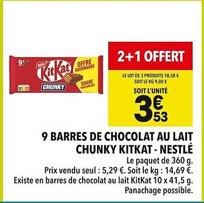 9 BARRES DE CHOCOLAT AU LAIT CHUNKY KITKAT - NESTLÉ