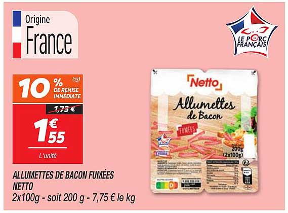 ALLUMETTES DE BACON FUMÉES NETTO