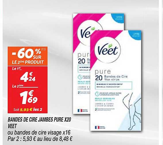 BANDES DE CIRE JAMBE PURE X20 VEET