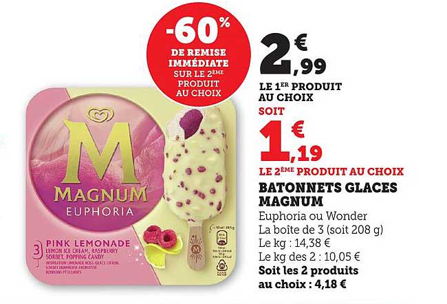 Batonnets Glaces Magnum Euphoria ou Wonder