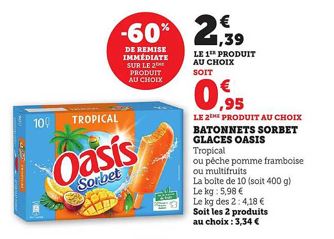 Batonnets Sorbet Glaces Oasis Tropical