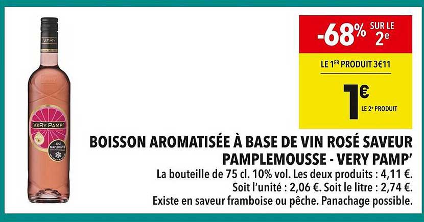 BOISSON AROMATISÉE À BASE DE VIN ROSÉ SAVEUR PAMPLEMOUSSE - VERY PAMP'