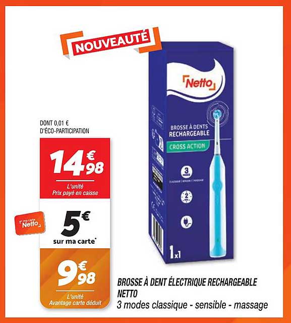 BROSSE À DENT ÉLECTRIQUE RECHARGEABLE NETTO