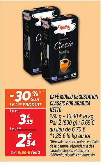 CAFÉ MOULU DÉGUSTATION CLASSIC PUR ARABICA NETTO