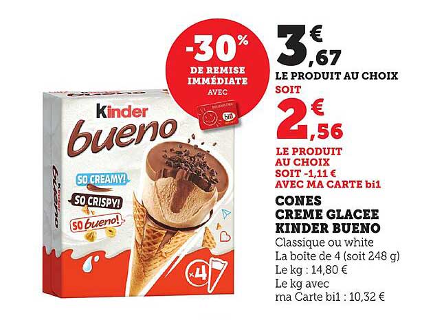 CONES CREME GLACEE KINDER BUENO