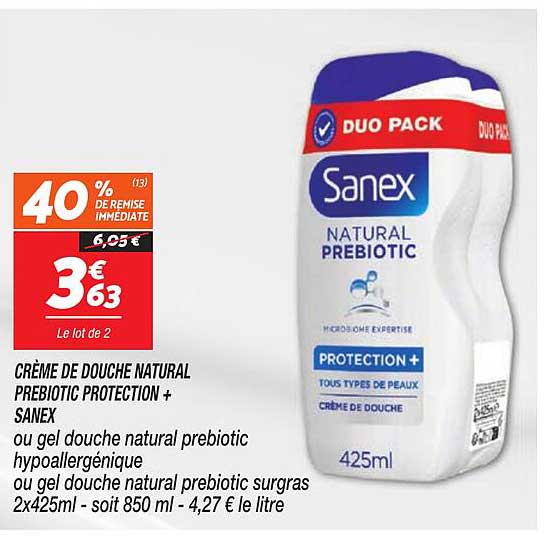 CRÈME DE DOUCHE NATURAL PREBIOTIC PROTECTION + SANEX