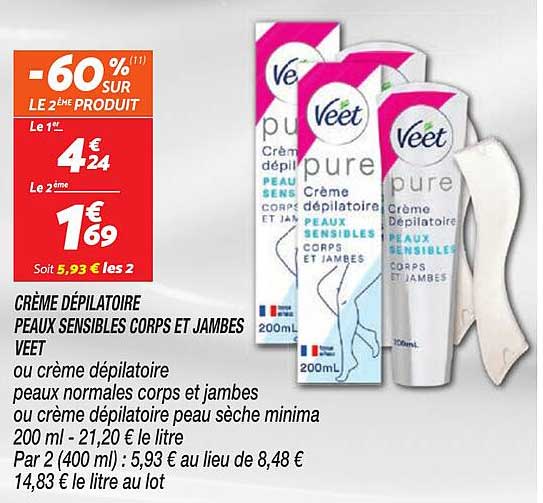 CRÈME DÉPILATOIRE PEAUX SENSIBLES CORPS ET JAMBE VEET