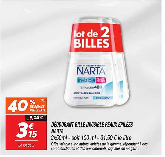 DÉODORANT BILLE INVISIBLE PEAUX ÉPILÉES NARTA