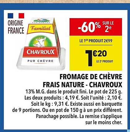 FROMAGE DE CHÈVRE FRAIS NATURE - CHAVROUX