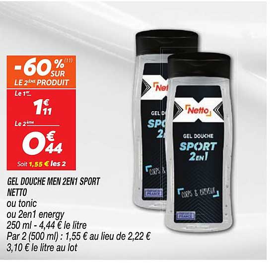 GEL DOUCHE MEN 2EN1 SPORT NETTO