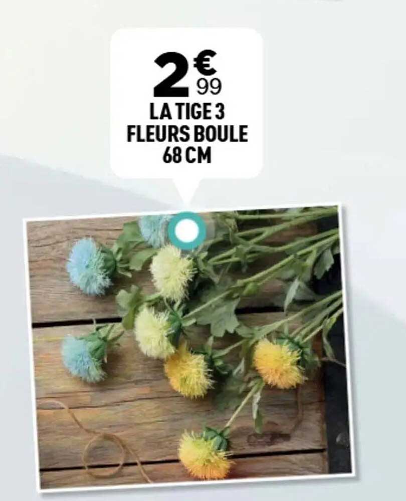 LA TIGE 3 FLEURS BOULE 68 CM