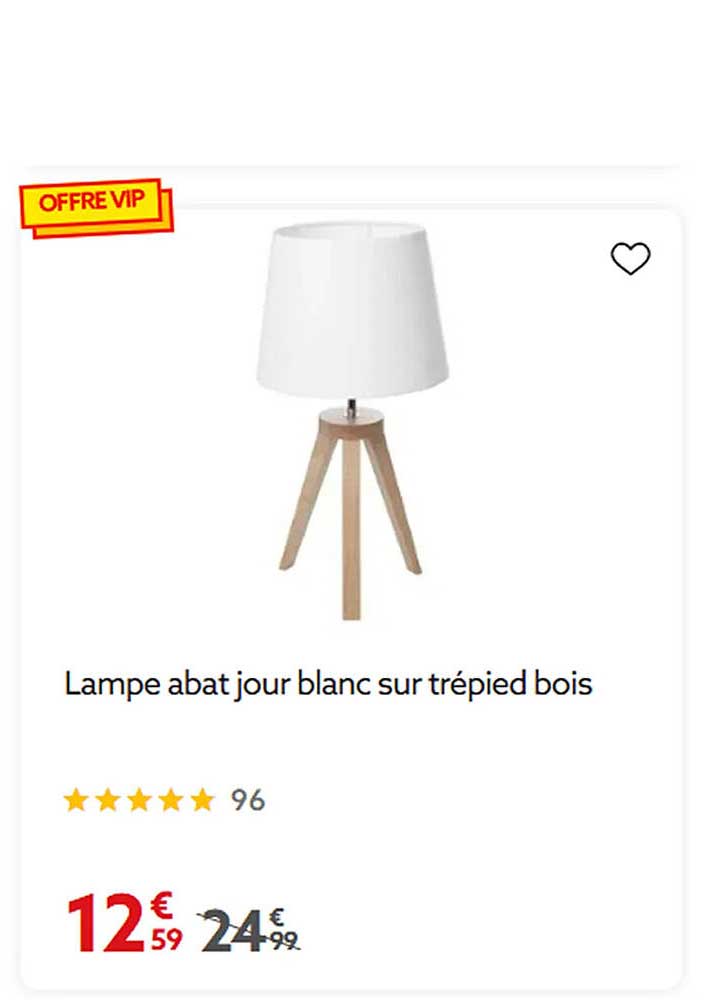Lampe abat jour blanc sur trépied bois