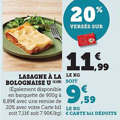 LASAGNE À LA BOLOGNAISE U (1,1 kg)