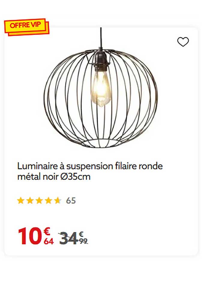Luminaire à suspension filaire ronde métal noir Ø35cm