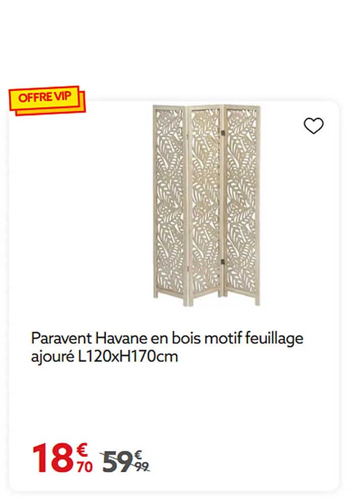 Paravent Havane en bois motif feuillage ajouré L120xH170cm