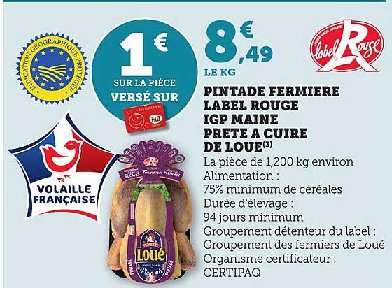 PINTADE FERMIERE LABEL ROUGE IGP MAINE PRETE A CUIRE DE LOUE