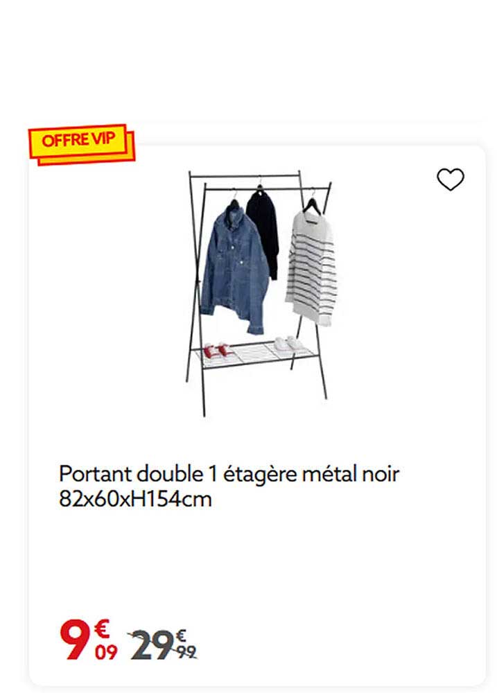 Portant double 1 étagère métal noir 82x60xH154cm