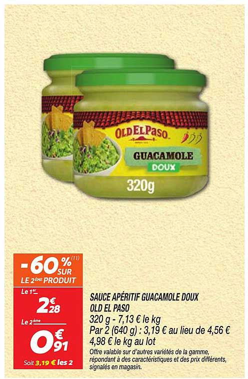 SAUCE APÉRITIF GUACAMOLE DOUX OLD EL PASO