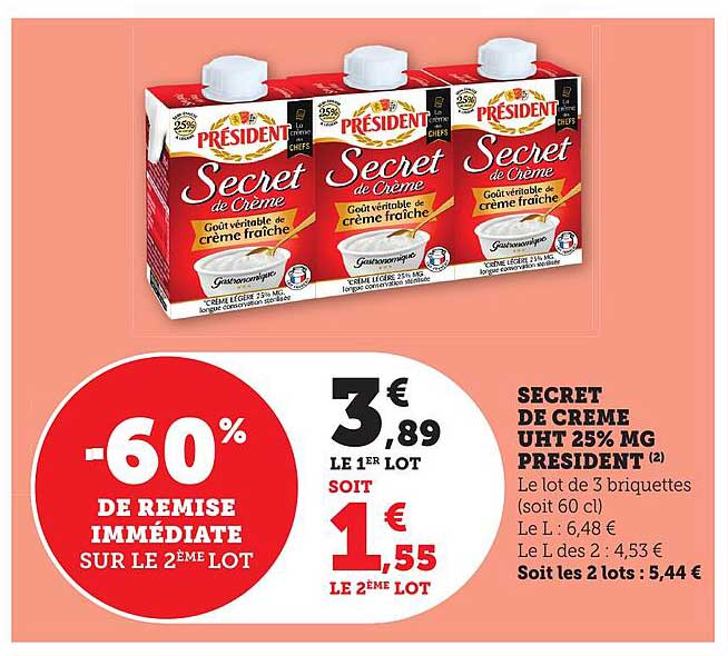 SECRET DE CRÈME UHT 25% MG PRÉSIDENT