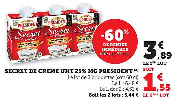 SECRET DE CREME UHT 25% MG PRESIDENT