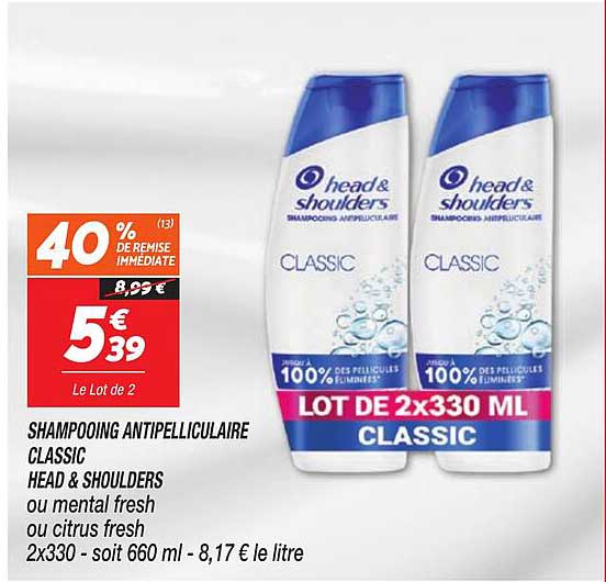SHAMPOOING ANTIPELLICULAIRE CLASSIC HEAD & SHOULDERS