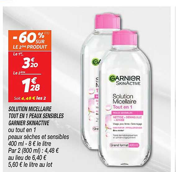 SOLUTION MICELLAIRE TOUT EN 1 PEAUX SENSIBLES GARNIER SKINACTIVE