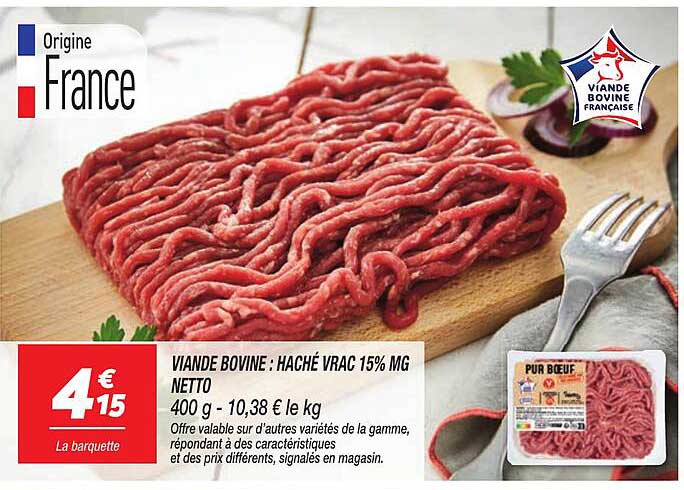 VIANDE BOVINE : HACHÉ V RAC 15% MG NETTO
