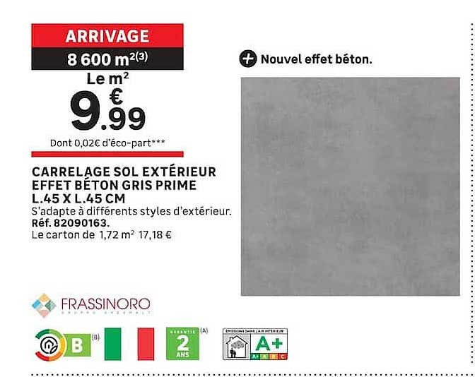 ARRIVAGE 8 600 m² Nouvel effet béton. CARRELAGE SOL EXTÉRIEUR EFFET BÉTON GRIS PRIME L.45 X L.45 CM