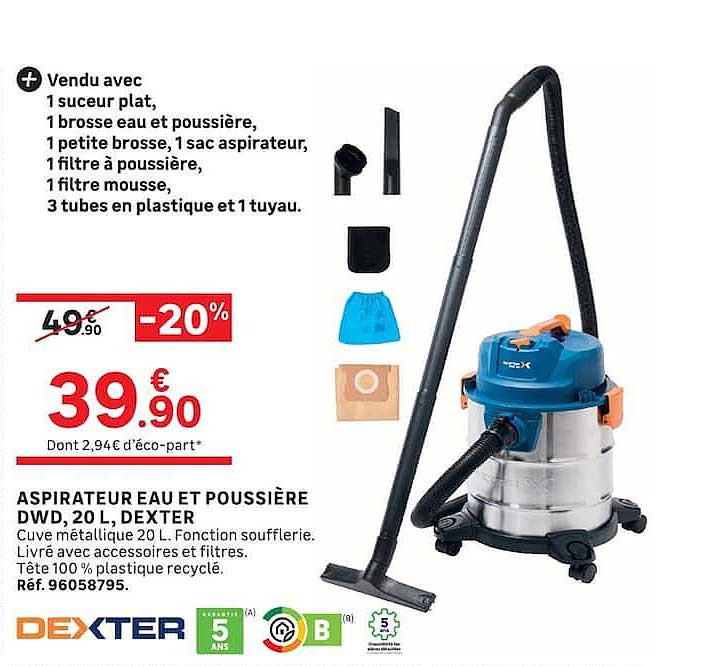 ASPIRATEUR EAU ET POUSSIÈRE DWD, 20 L, DEXTER