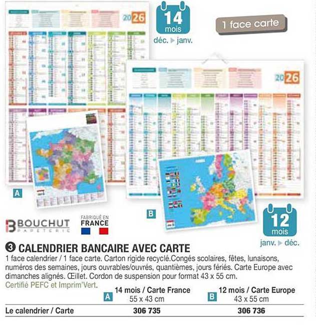 CALENDRIER BANCAIRE AVEC CARTE