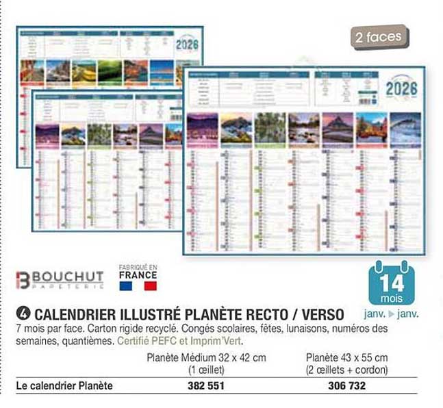 CALENDRIER ILLUSTRE PLANÈTE RECTO / VERSO