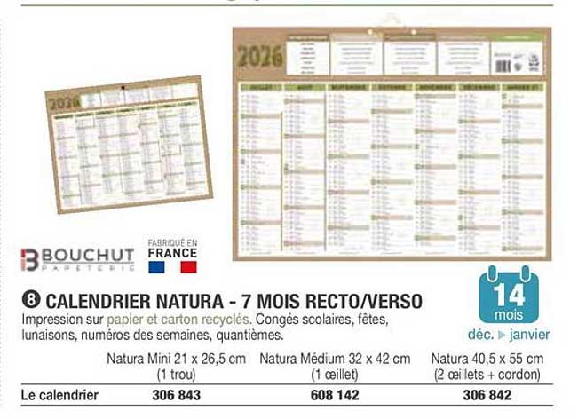 CALENDRIER NATURA - 7 MOIS RECTO/VERSO
