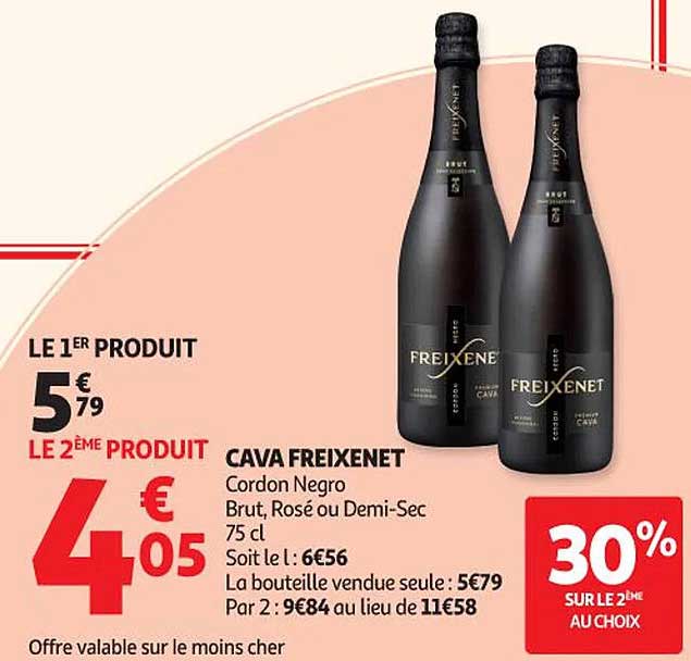 CAVA FREIXENET Cordon Negro Brut, Rosé ou Demi-Sec 75 cl