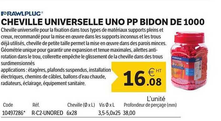 CHEVILLE UNIVERSELLE UNO PP BIDON DE 1000