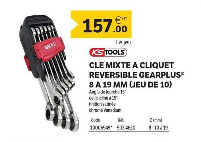 CLE MIXTE A CLIQUET REVERSIBLE GEARPLUS® 8 A 19 MM (JEU DE 10)