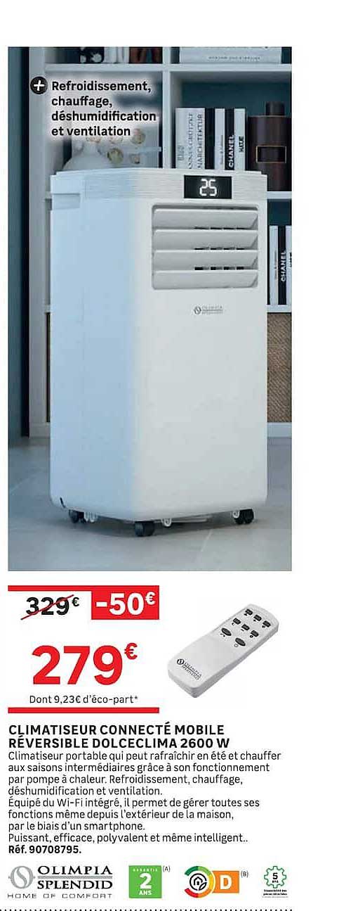 CLIMATISEUR CONNECTÉ MOBILE RÉVERSIBLE DOLCECLIMA 2600 W